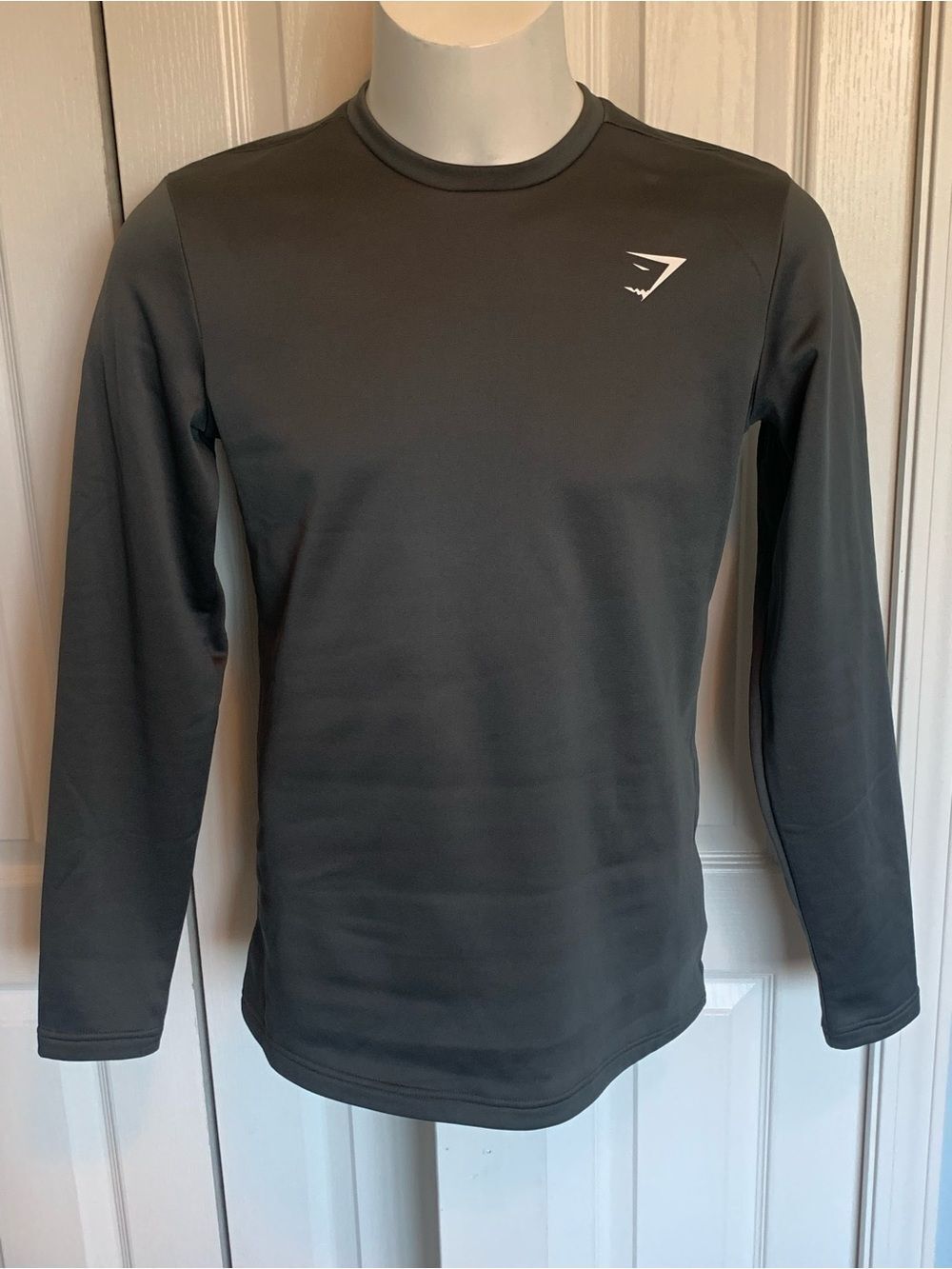Gymshark Long Sleeve Crew in Charcoal Gray with White Logo